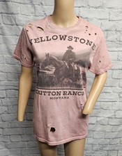 YELLOWSTONE S MUTED RED CUT OUT HOLE DUTTON RANCH MONTANA COWBOY GRAPHIC TEE