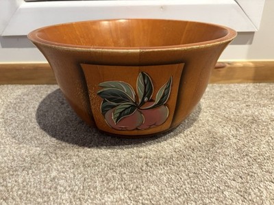 Vintage handbemalt Obst Apfel Blatt Thema Holz Teig oder Obstschale