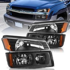 For 2002-2006 Black Chevy Avalanche W Body Cladding Bumper Lamps 2pcs Headlight