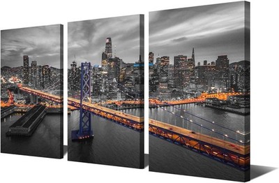 Arnlrdya Us San Francisco Skyline Wall Art Bay Bridge Wall Decor Black And