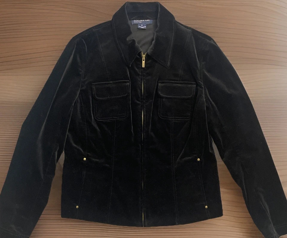 Vintage Jones New York Velvet Blazer Jacket Full Zip Sleeve Zippers Stud Pockets - Image 3 of 4
