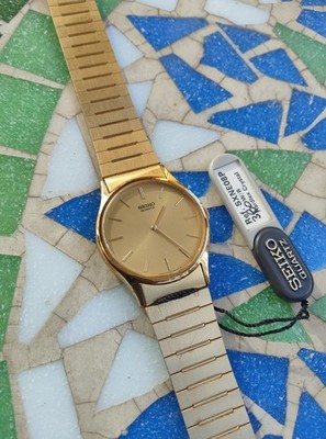Vintage Uhr Seiko 5420-0140 massiv vergoldet von 1982 mit Etikett Nos