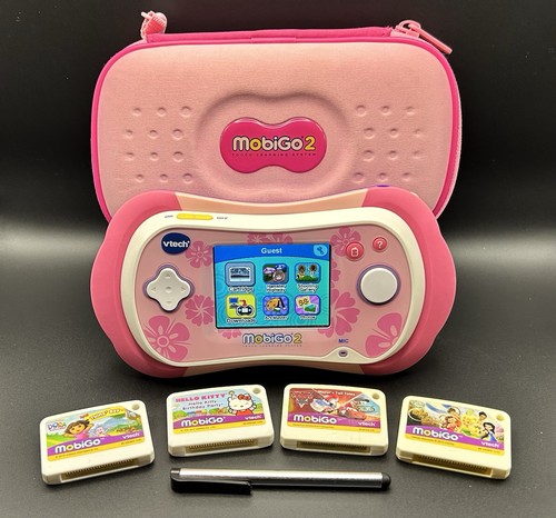 VTech MobiGo 2 Touch Learning System Pink w/ 4 Cartridges, Case, Stylus Pen
