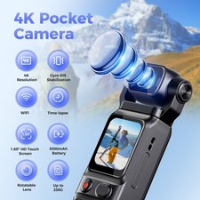Pocket Wide Angle Action Camera W/ 180° Rota...
