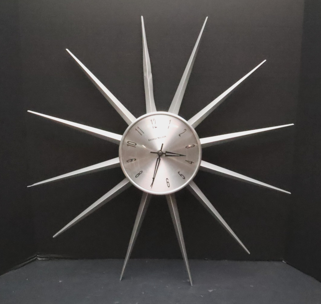 VTG Silver Sunburst Starburst Wall Clock MCM Post Modern art decor george nelson
