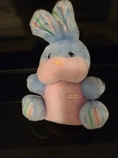 L1 / Peluche doudou lapin BOULGOM bleu rose ancien vintage 27cm Avec Oreille TBE