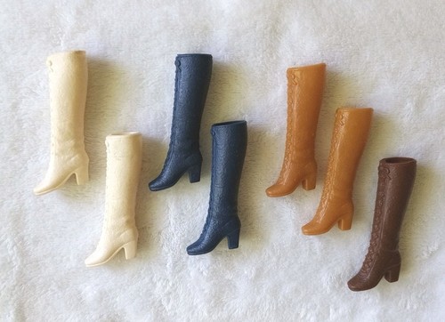 Vtg 70's Mattel Barbie Francie Squishy Knee High Boots Tan Navywhite Brown Korea