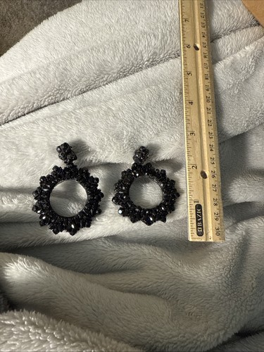Deepa Gurnani Bead/Sequin Black Dangle Earrings - Picture 4 of 4