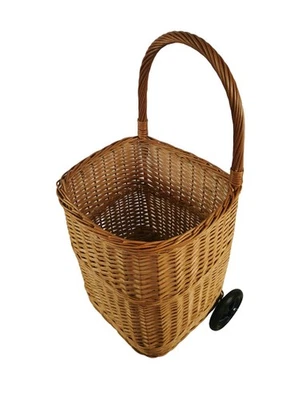 NATULEO BY POKUC Einkaufswagen aus Weide Gross 46x40x92 cm Transportkorb mit Rollen