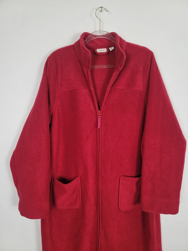 LL Bean Vintage Mujer Invierno Vellón Cremallera Abrigo Bata Talla Grande Rojo Foto 4 de 4