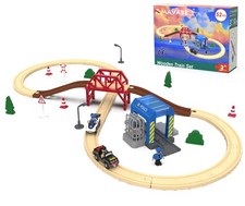 Wooden Train Set for Toddlers, 52Pcs Train Toy with Railway Track for Kids, W...