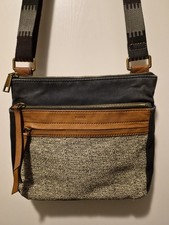 Fossil Black Pebbled Leather Tweed Crossbody Bag Black/Brown