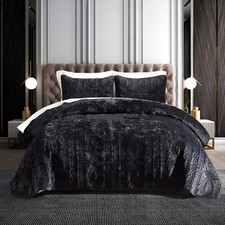 Velvet Quilt Set Queen Size, Black Velvet Comforter Set, Bedspread Coverlet Quil