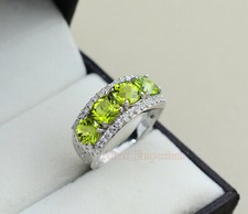 925 Sterling Silver Natural 6 MM Peridot Cushion August Birthstone Cluster Ring