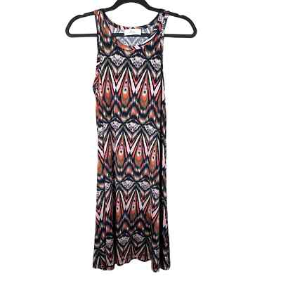 Braeve Anthropologie Large Navy Blue Orange Jersey Knit Sleeveless Shift Dress