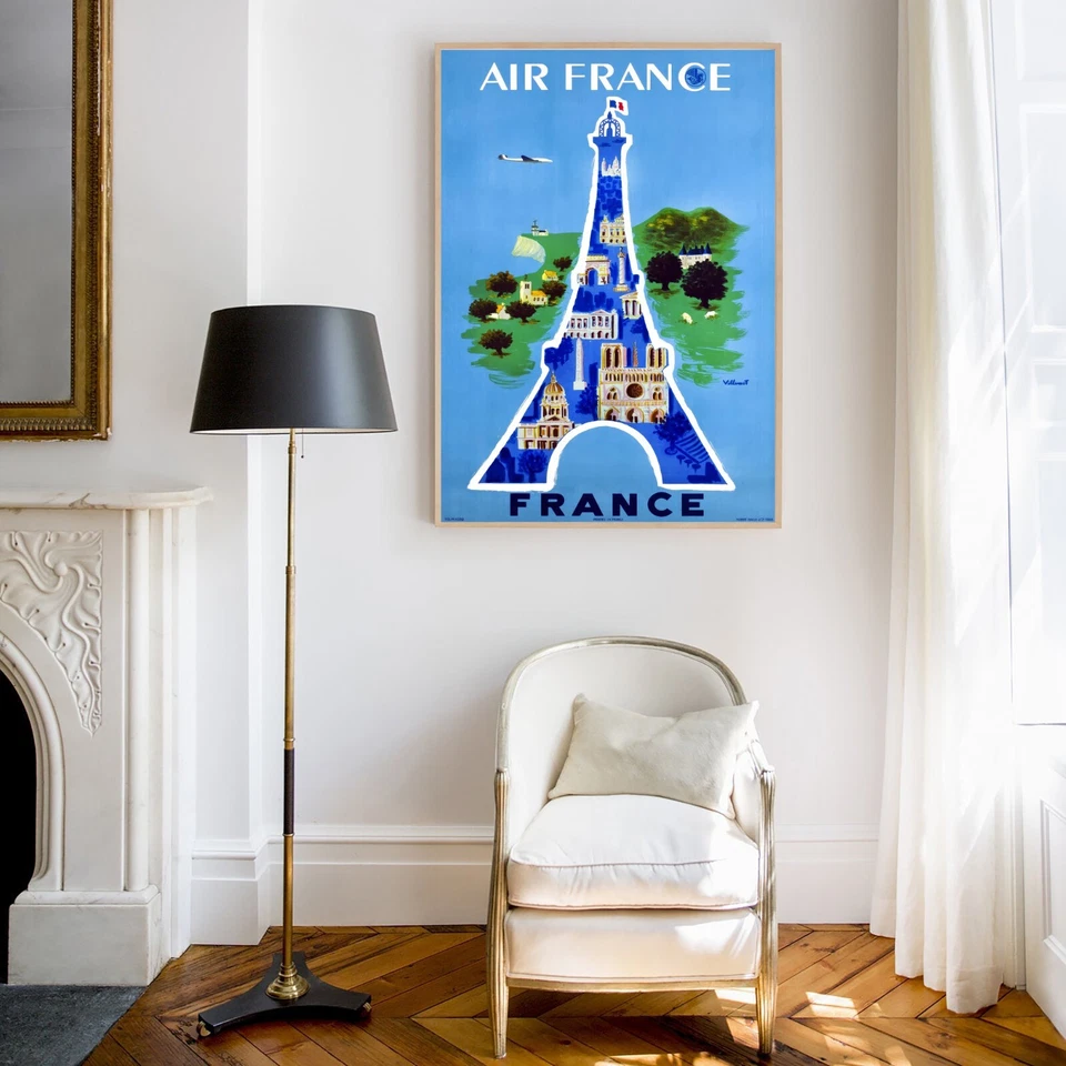 Póster de viaje VILLEMOT Bernard - Air France 1952 arte de pared impresión de póster Foto 2 de 4