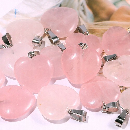 50x Natural 20mm Rose Quartz Stone Heart Pendant For Jewelry Making Necklace DIY - Picture 5 of 7