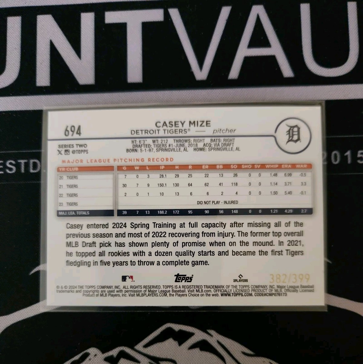 2024 Topps Series 2 Casey Mize - Aqua Refractor 382/399 #694