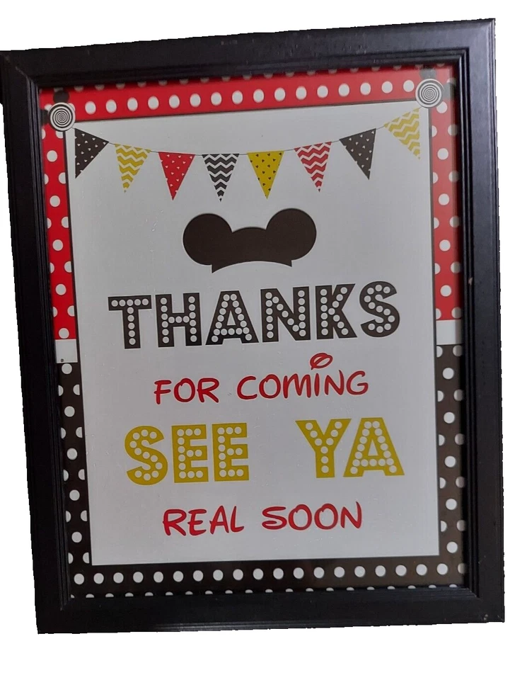 Disney Mickey Mouse Theme Set of 3 Framed Party Signs 11" X 9" - Image 2 of 4