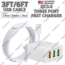 Fast Wall Charger Adapter USB Cable US Plug For iPhone 14 13 12 11 XR 8 7 6 iPad