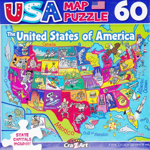 Jigsaw Puzzle USA MAP 50 United States of America 60 Pieces 8.75" x 11.25" S8-B