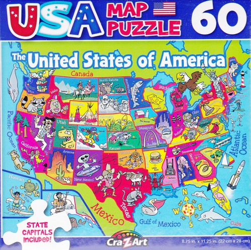 Puzzle puzzle USA MAP 50 États-Unis d'Amérique 60 pièces 8,75" x 11,25" S8-B - Photo 1/2