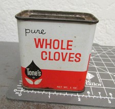 vintage Tones whole cloves spice tin great colors  graphics, is partially full