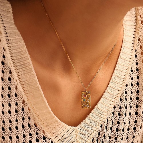 Fashion Woman 18K Gold Plated Square Charm Multiclor CZ Necklace Anti-tarnish - Picture 2 of 4
