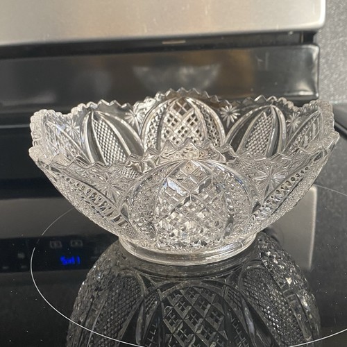 American Brilliant Period Cut Glass Lead Crystal Sawtooth Rim Bowl Dish 7 In - Picture 3 of 10