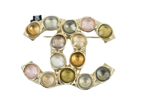 CHANEL CC Logos Rhinestone Pink Lucite Necklace 23