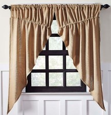 Burlap Natural Tan 100% Cotton Rustic Country Drawstring Prairie Curtains 63" L