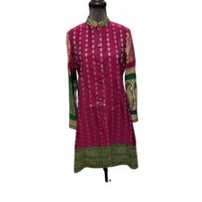 Traditional Magenta Green Embroidered Kurti Dress
