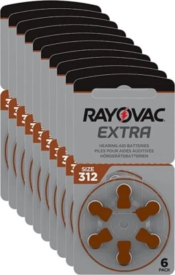Rayovac Size 312 PR41 DA312 ZA/PR312 Zinc Hearing Aid Batteries Brown 30/60 pack