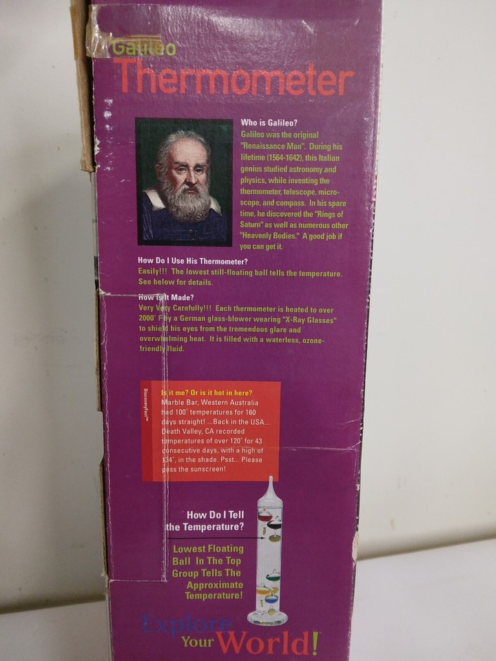 Galileo Thermometer 11in Tall Glass Tube w/ Floating Spheres Discovery