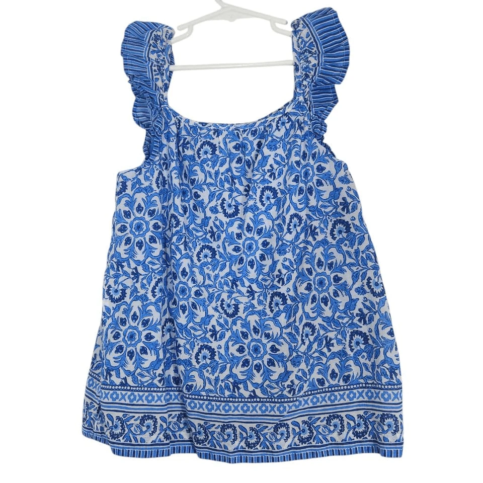 Top de verano floral azul y blanco de Vineyard Vines para niña talla grande Foto 2 de 4