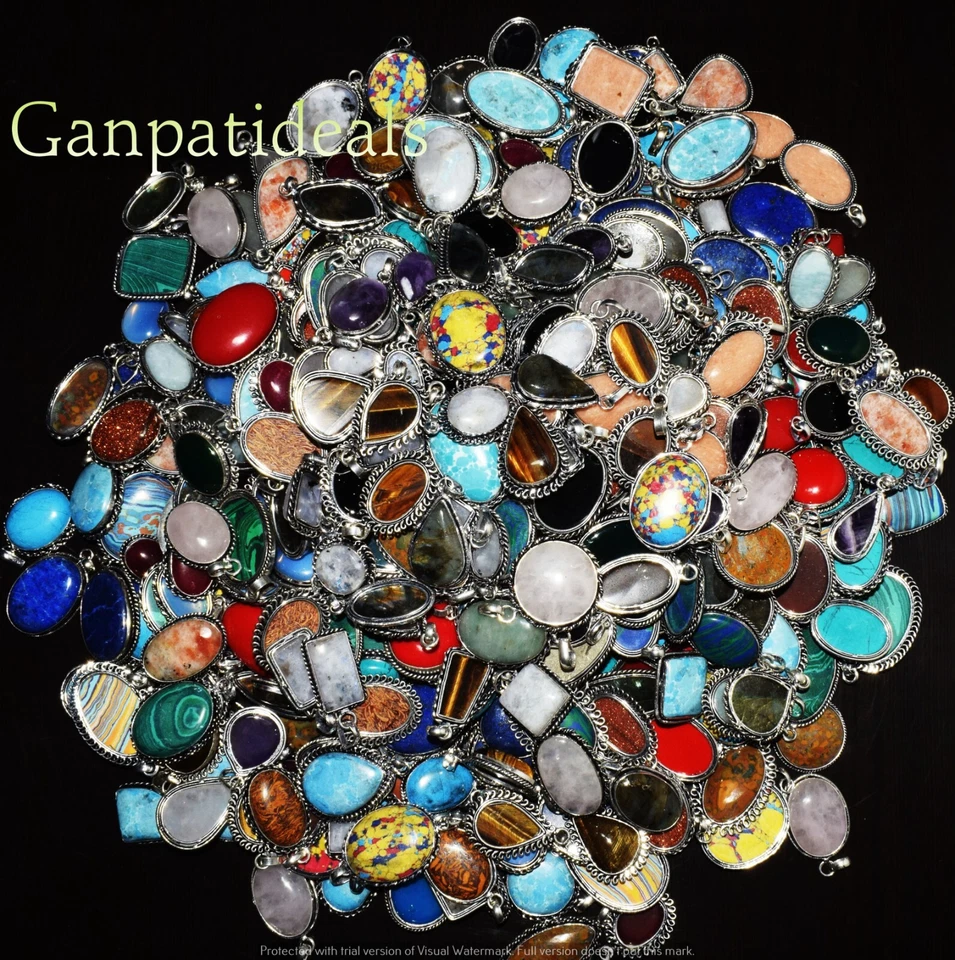 Оптовые лоты кулонов из розового кварца и смешанных драгоценных камней серебро 925 покрытие ювелирные изделия 50 шт. - Изображение 3 из 4