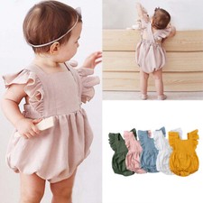 Newborn Infant Baby Girl Boy Solid Ruffle Romper Jumpsuit Clothes Outfits