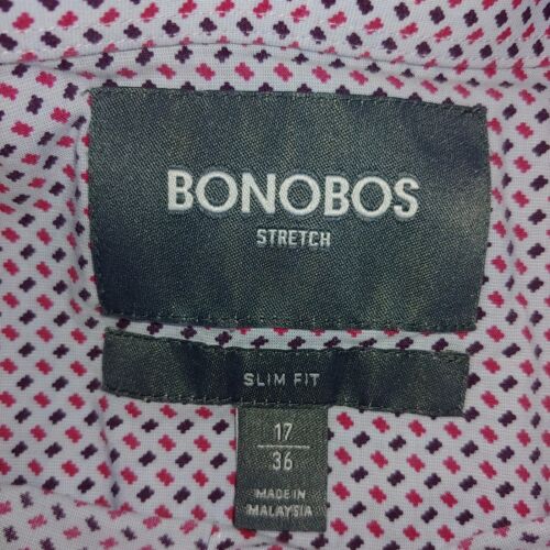 Bobobos Stretch Slim Fit Men 17/36 Shirt Long Sleeve Button Up Brown Pink  Check