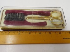 Vintage 3 Piece Baby Grooming Kit Comb Brush Safety Scissors In Box Germany Rare