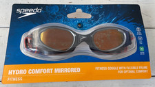 Speedo fitness Hydro Comfort goggles flexible frames mirrored black amber NEW