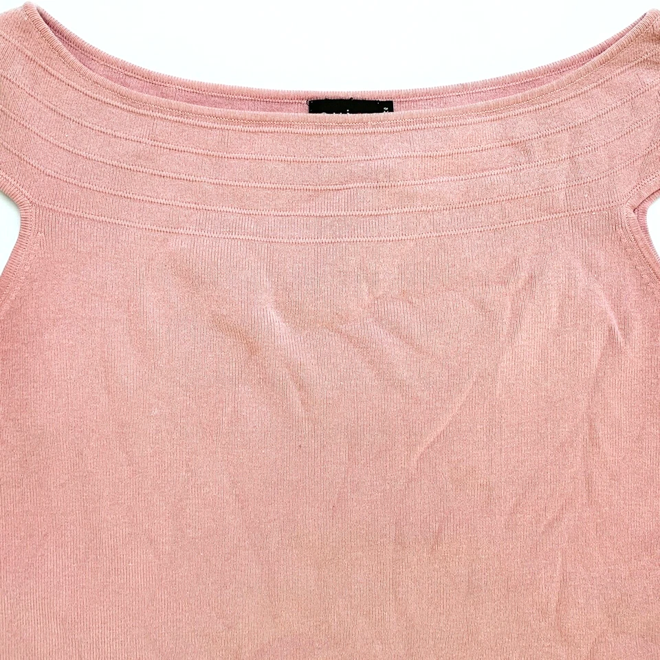 2000s Y2K Evie Silk Baby Pink Shoulder Cap Sleeve Bardot Boat Neck Fairy Top S M Foto 3 de 4