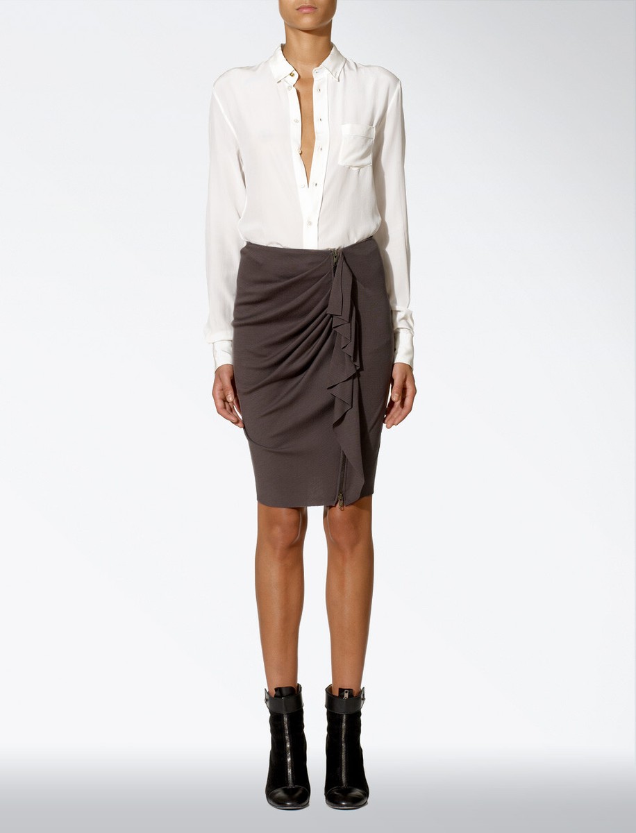 Joseph NEW Gracie Interlock skirt 100% wool Ruffle trim Dark green