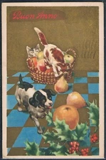 Y123 ART DECO CATS Kitten KATZE CHAT PUPPY DOG FRUITS HOLLY Fine LITHO 