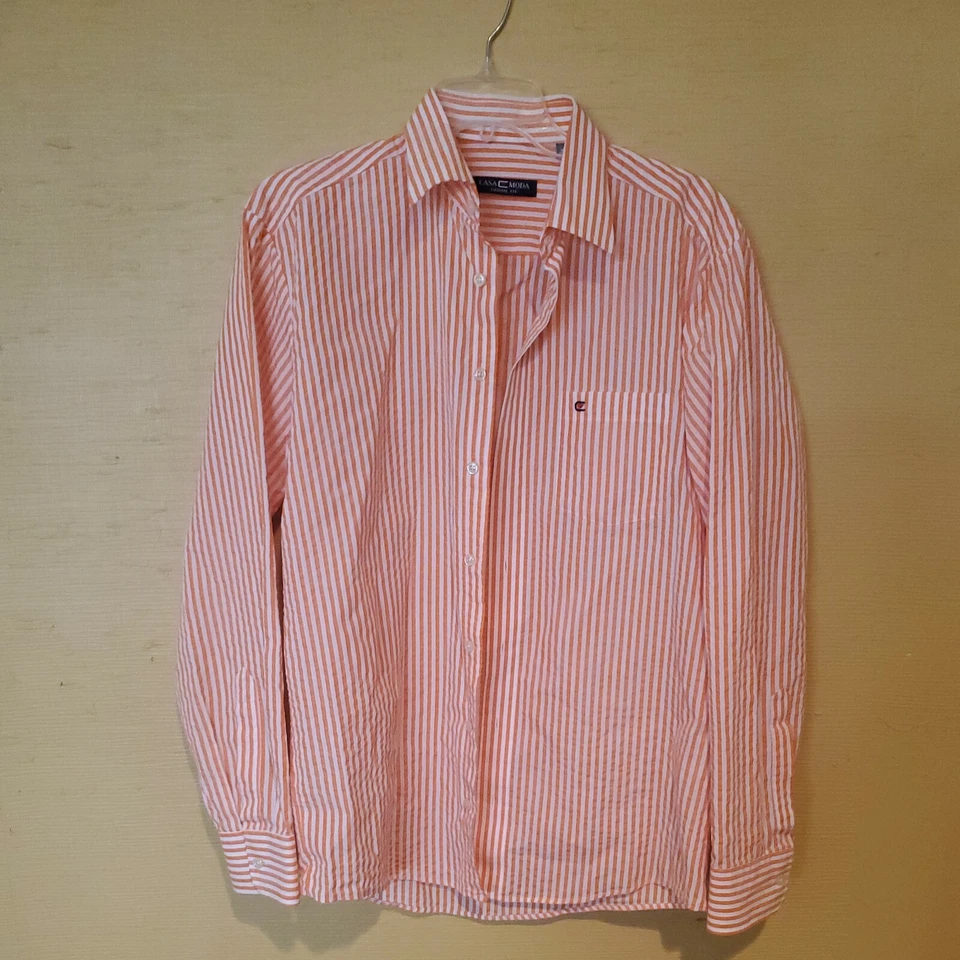Casa Moda Shirt Mens Size Medium Orange & White Stripe, Button, Long Sleeve - Image 2 of 4