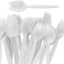 White Disposable Plastic Spork Bulk Pack Recyclable & BPA-Free by Avant Grub