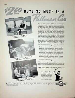Original Railroad & Trains ADs: $250 Buys so much in a Pullman Car