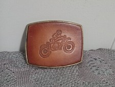 Vintage leather and brass dirt bike belt buckle