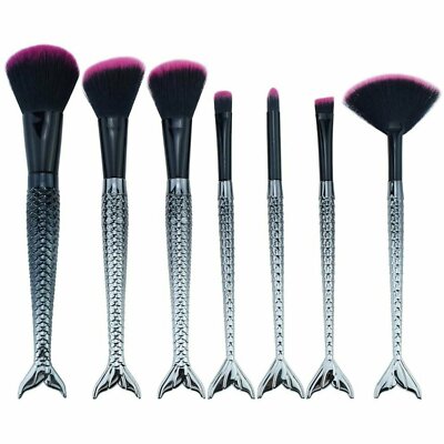 Mermaid Style Makeup Brushes Professional Brush Set Black & Red 7 Pieces