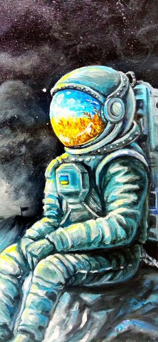 Original Acrylic Space Painting - Astronaut from Ukraine, Cosmic Ukrainian Art - Picture 7 of 11