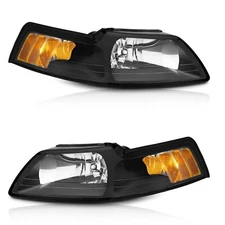 Black Headlights For 1999-2004 Ford Mustang Left & Right Side Headlamps